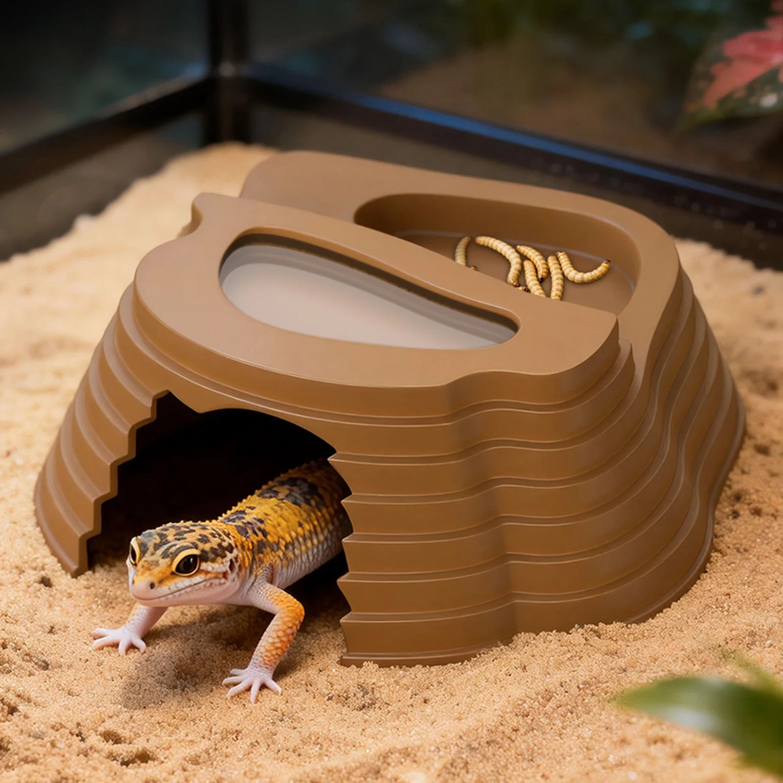 Скрывающее укрытие с верхним креплением и мисками для еды и воды для рептилий, подходит для ящерицы, пауков, змей, лягушек и гекконов.
Скрывающее укрытие с верхним креплением и мисками для еды и воды для рептилий, подходит для ящерицы, пауков, змей, лягушек и гекконов.