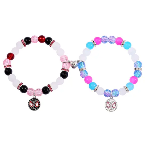 European American movie Spider Man Pendant Heart Shaped Magnetic Crystal Bead Bracelet Valentine's Day Gift for Partner