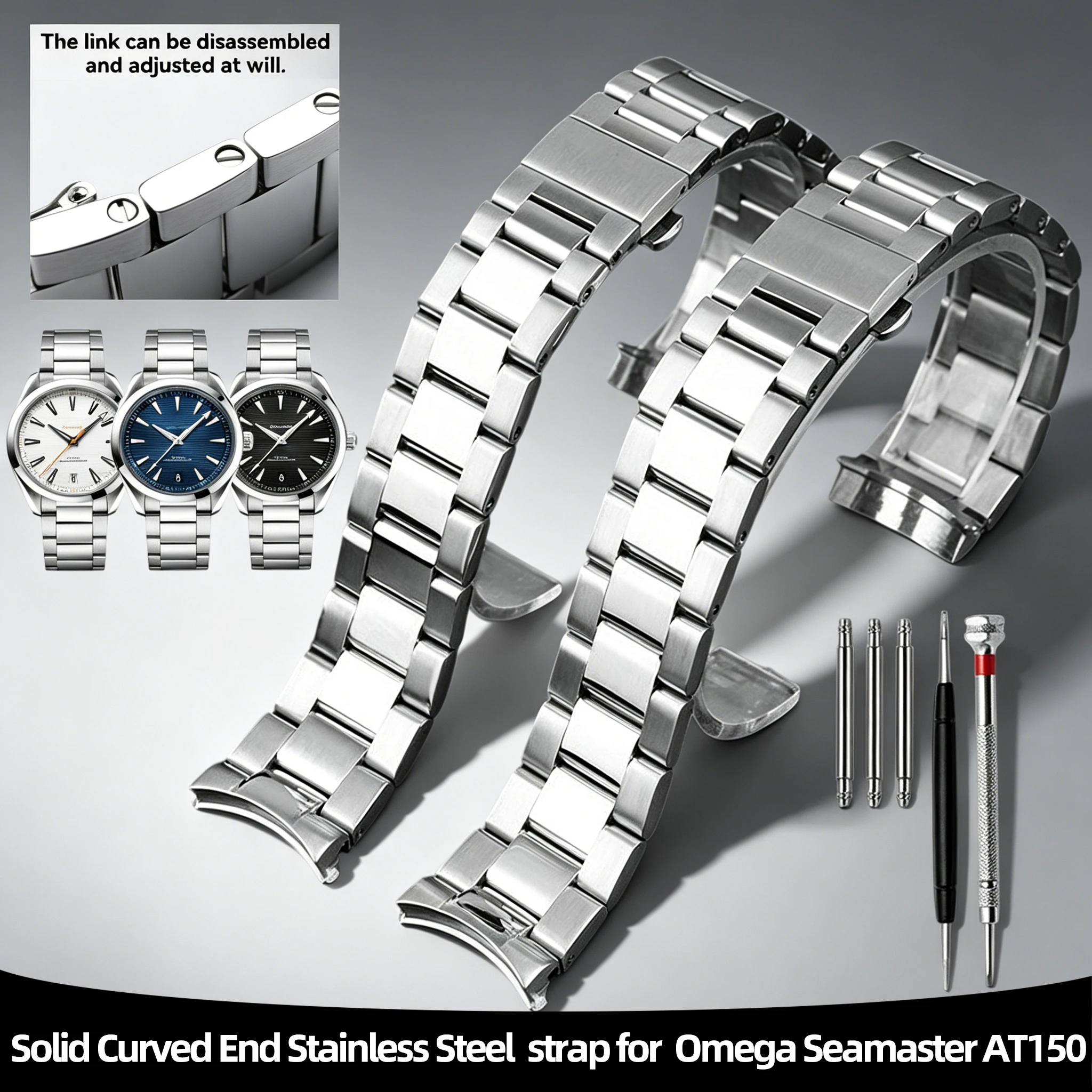 20mm Solid Curved End Stainless Steel Watch Bracelet For Omega Seamaster AT150 Aqua Terra Men Replacement Watch Strap
20mm Solid Curved End Stainless Steel Watch Bracelet For Omega Seamaster AT150 Aqua Terra Men Replacement Watch Strap