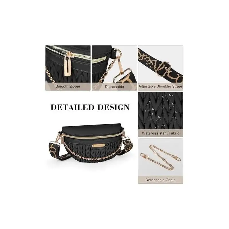 Women's Ruched Crossbody Chest Bag with Metal Chain & Printed Wide Strap, Adjustable, for Casual, Travel & Dating
Women's Ruched Crossbody Chest Bag with Metal Chain & Printed Wide Strap, Adjustable, for Casual, Travel & Dating
