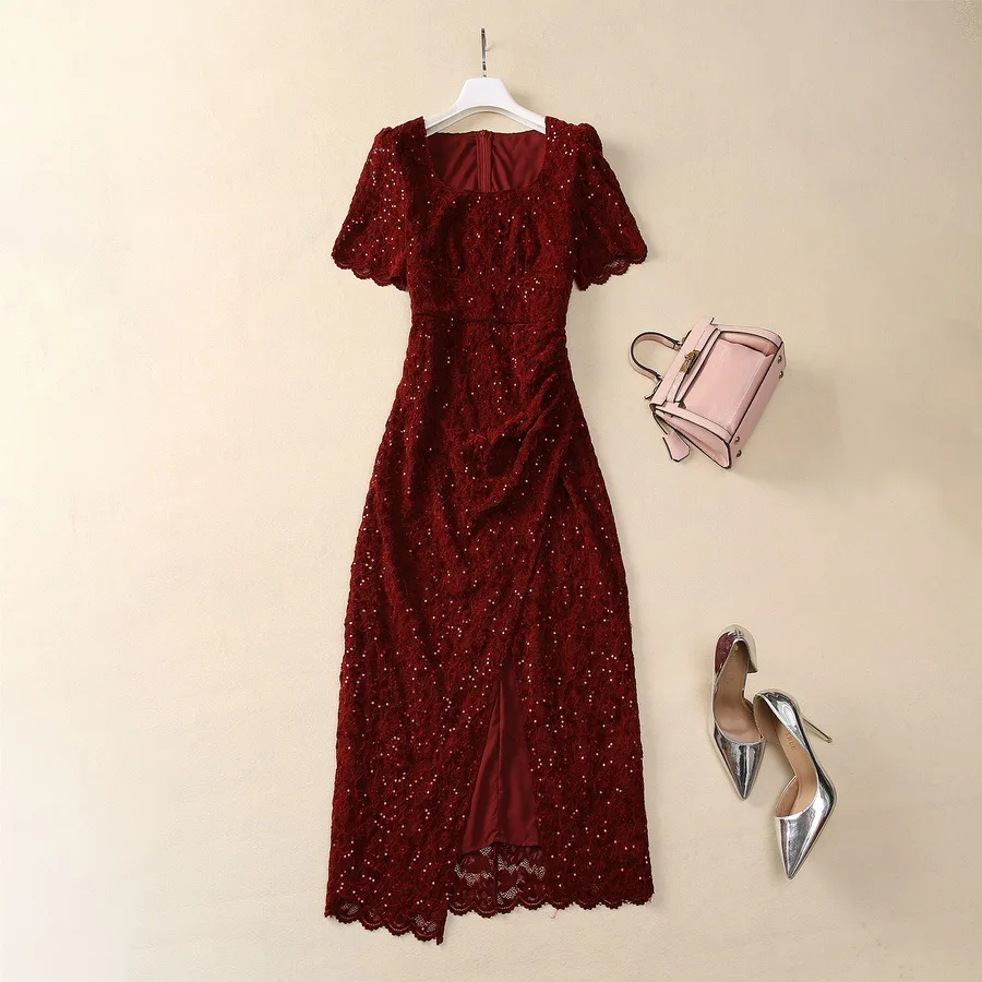 2025 European and American women's clothing summer new Short sleeve square collar Sequin lace Fashion split dress XXL
2025 European and American women's clothing summer new Short sleeve square collar Sequin lace Fashion split dress XXL