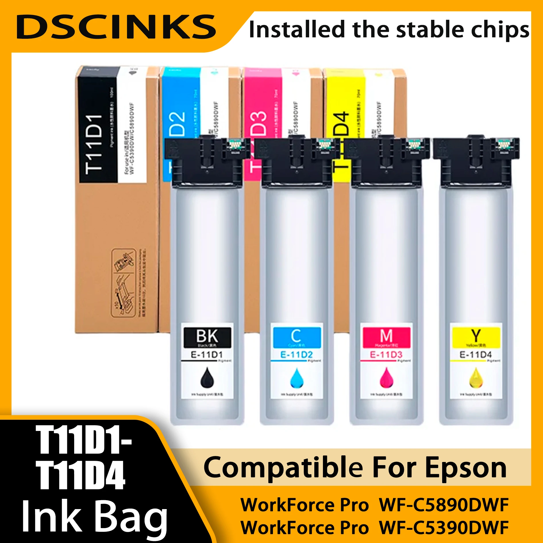 1SET For Epson T11D1 T11D2 T11D3 T11D4 Ink Cartridge For Epson WorkForce Pro WF-C5890DWF C5390DWF Printer T11D Ink Bag With Chip
1SET For Epson T11D1 T11D2 T11D3 T11D4 Ink Cartridge For Epson WorkForce Pro WF-C5890DWF C5390DWF Printer T11D Ink Bag With Chip