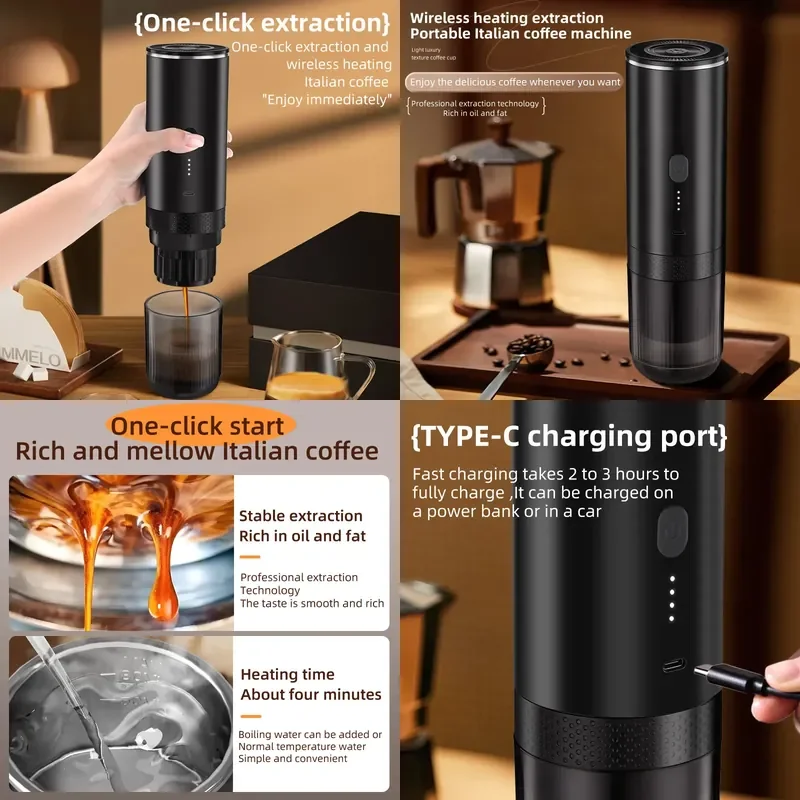 Cross-border portable coffee machine, automatic wireless heating, small outdoor portable coffee machine
Cross-border portable coffee machine, automatic wireless heating, small outdoor portable coffee machine