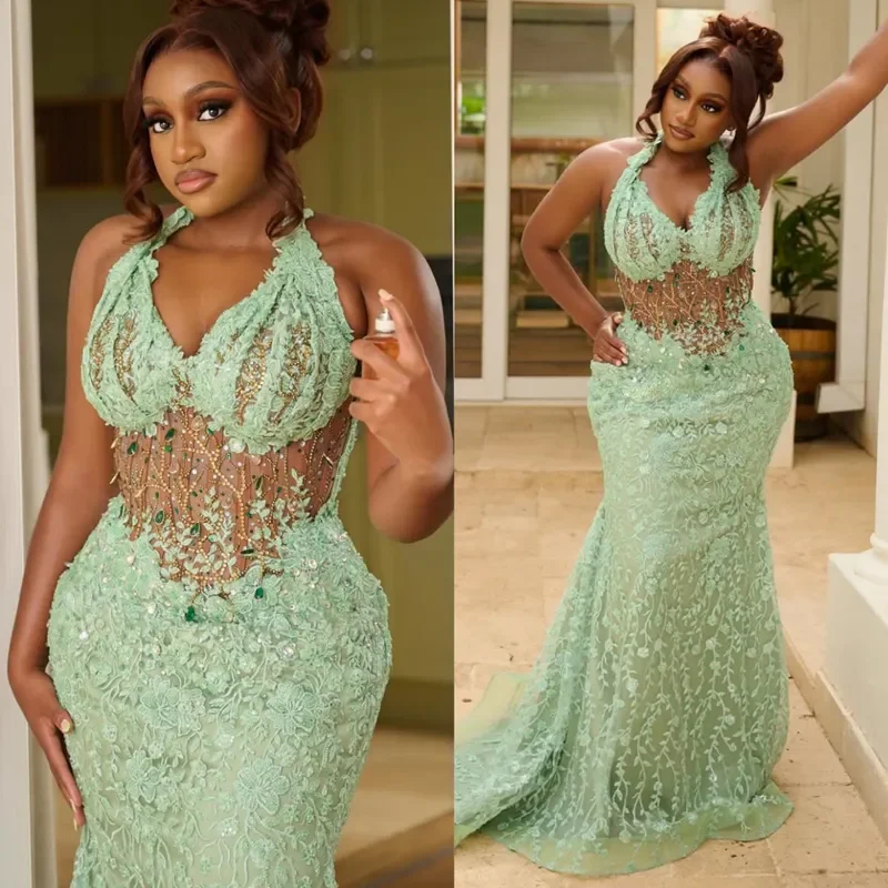 Mermaid Evening Dress Halter Lace Beaded Corset Prom Gown Luxury Dubai Style Formal Party Dress with Train for Women Customized
Mermaid Evening Dress Halter Lace Beaded Corset Prom Gown Luxury Dubai Style Formal Party Dress with Train for Women Customized