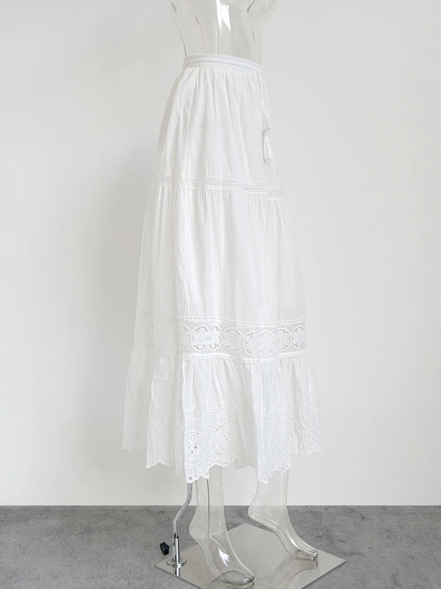 Lace Patchwork White Long Skirt Women High Waist Drawstring Crochet Hollow Out Midi Skirts Casual Fashion Elegant A-line Faldas
Lace Patchwork White Long Skirt Women High Waist Drawstring Crochet Hollow Out Midi Skirts Casual Fashion Elegant A-line Faldas