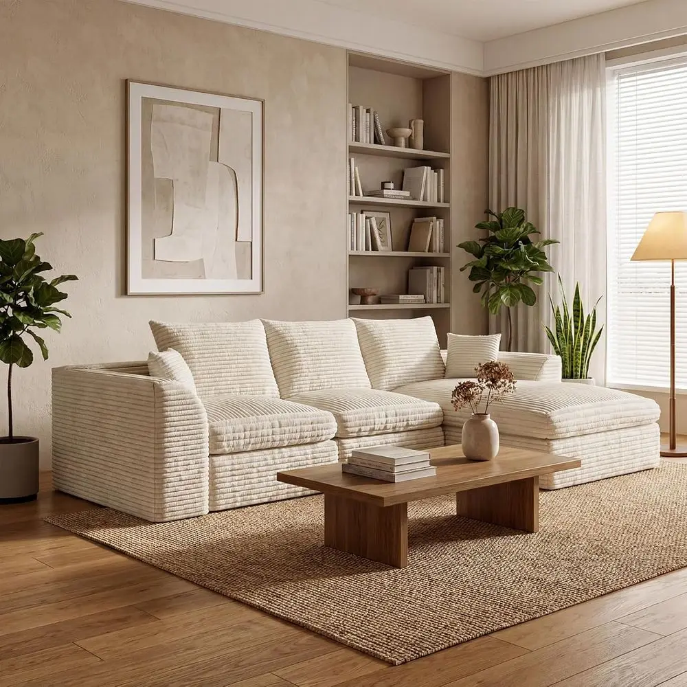 L-Shaped Sectional Sofa with High-Density Foam, Washable Corduroy Fabric, Living Room, Beige
L-Shaped Sectional Sofa with High-Density Foam, Washable Corduroy Fabric, Living Room, Beige