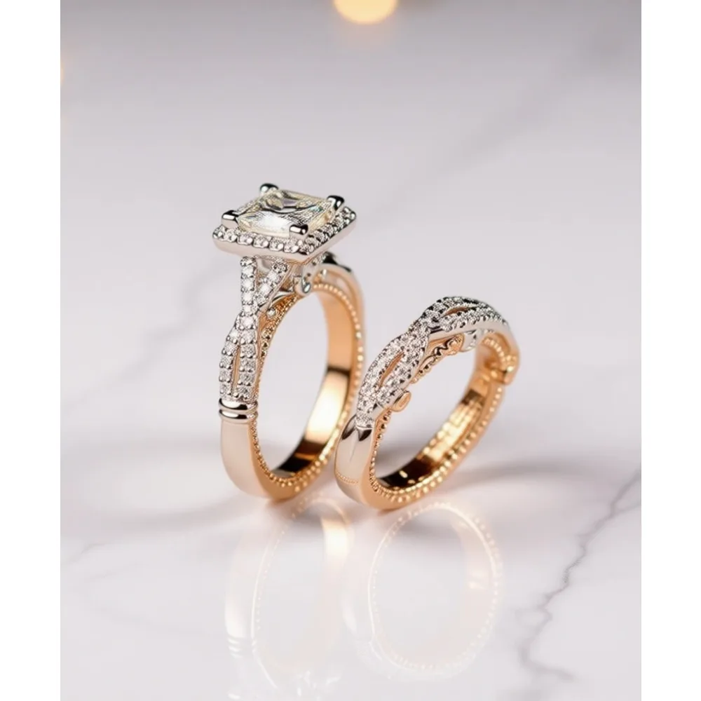 Комплект обручальных колец для пар, 3 предмета, гипоаллергенный, из розового золота с кубическим цирконием, размеры 6-10
Комплект обручальных колец для пар, 3 предмета, гипоаллергенный, из розового золота с кубическим цирконием, размеры 6-10