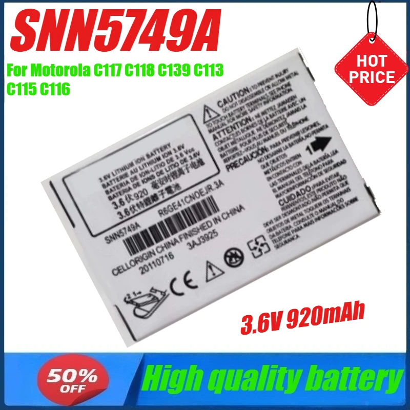 3.6V 920mAh SNN5749A SNN5786A Battery for Motorola C117 C118 C139 C113 C115 C116 C155 C157 Mobile Phone
3.6V 920mAh SNN5749A SNN5786A Battery for Motorola C117 C118 C139 C113 C115 C116 C155 C157 Mobile Phone