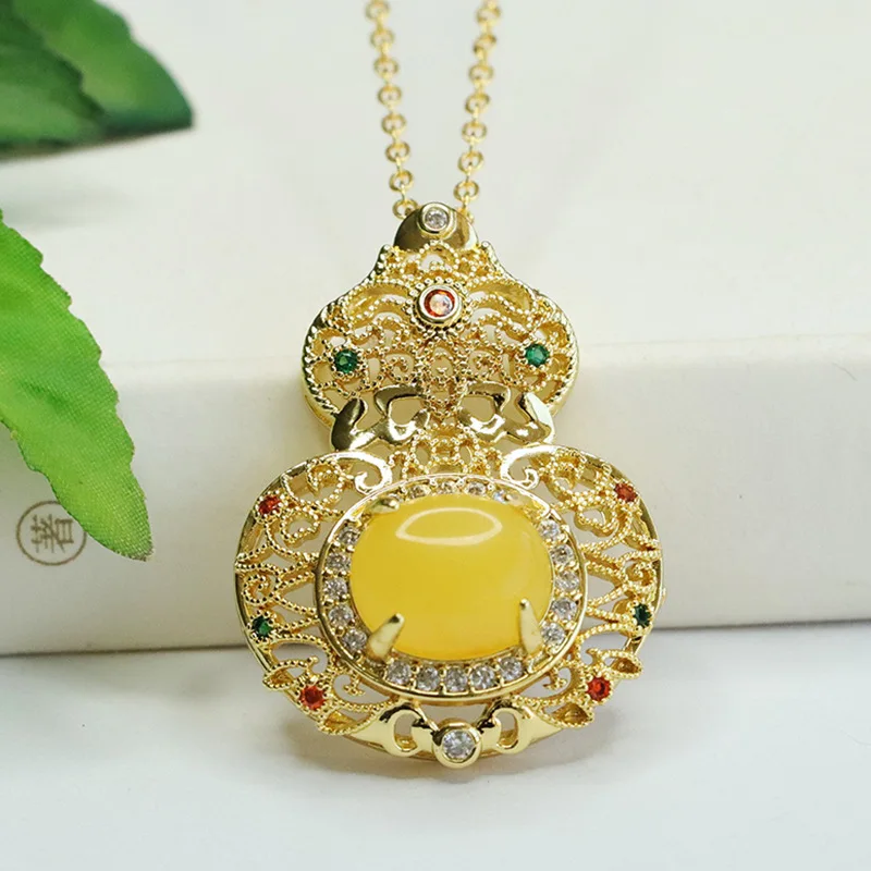 Natural Pendant Yellow Amber Gourd Necklace Ethnic Style
Natural Pendant Yellow Amber Gourd Necklace Ethnic Style