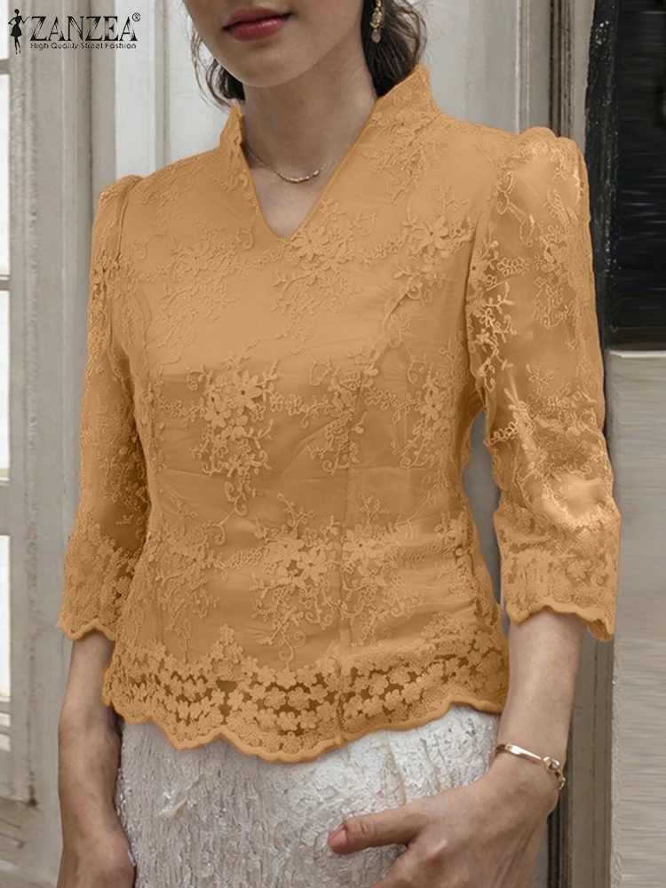 ZANZEA Casual Semi-Sheer Lace Blusas Women Floral Embroidered Blouses 2025 Summer 3/4 Sleeve Tops Elegant V-Neck Parties Blouses
ZANZEA Casual Semi-Sheer Lace Blusas Women Floral Embroidered Blouses 2025 Summer 3/4 Sleeve Tops Elegant V-Neck Parties Blouses