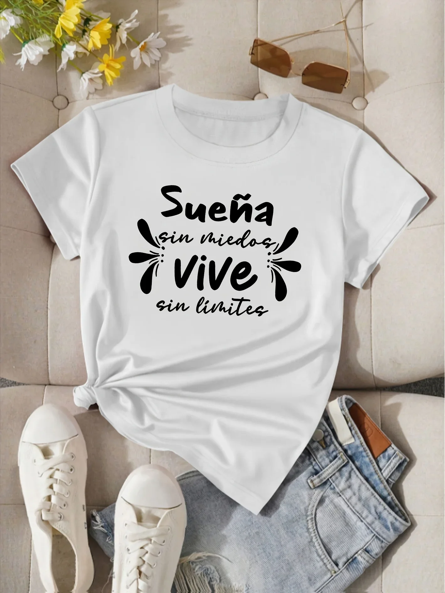 Graphic Print Breathable Fabric Versatile Spring Summer Casual Women's Casual Short Sleeve Spanish Inspirational Quote Floral
Graphic Print Breathable Fabric Versatile Spring Summer Casual Women's Casual Short Sleeve Spanish Inspirational Quote Floral