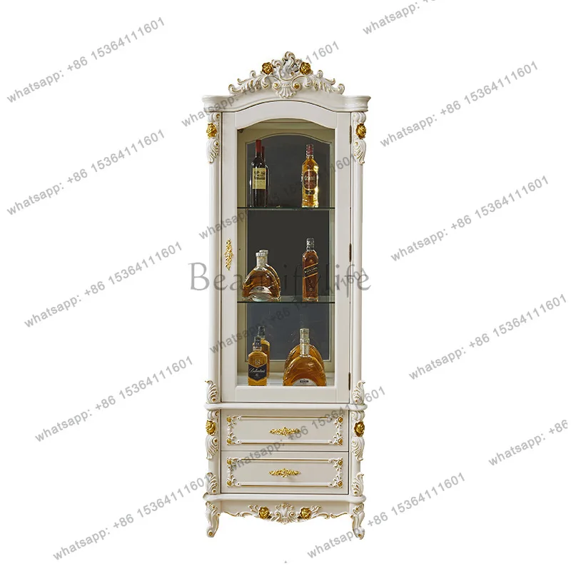 European solid wood wine cabinet, living room against the wall, single and double doors, white glass storage display cabinet
European solid wood wine cabinet, living room against the wall, single and double doors, white glass storage display cabinet