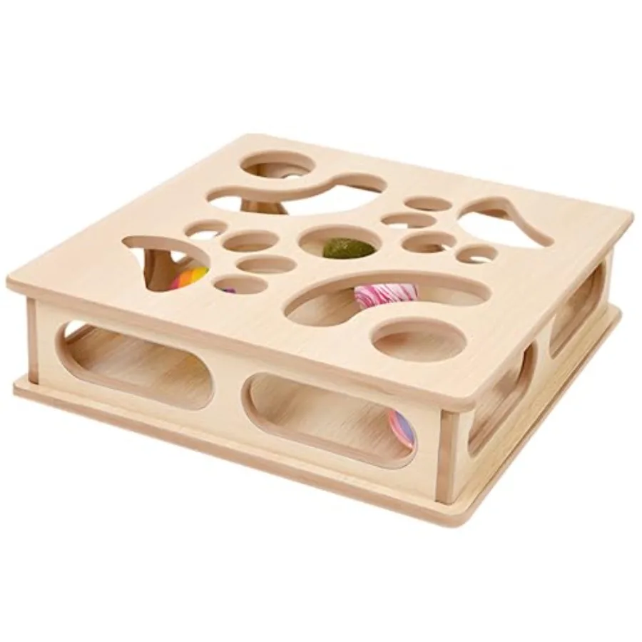 Cat Interactive Box Puzzle Toy with 3 Small Balls and 1 Bell Indoor Hunting Exercise Toy for Kittens Natural Wood Material Brow
Cat Interactive Box Puzzle Toy with 3 Small Balls and 1 Bell Indoor Hunting Exercise Toy for Kittens Natural Wood Material Brow