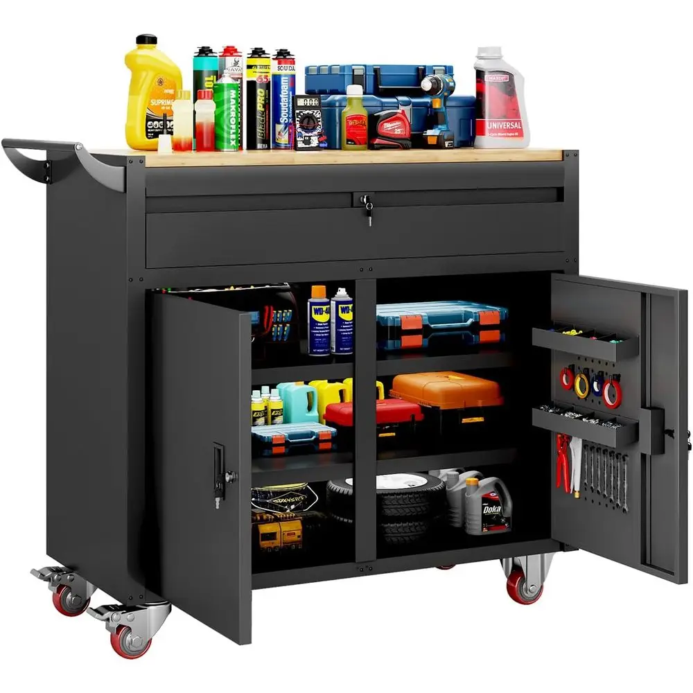 Rolling Tool Cabinet, Tool Chest Workbench with Wood Top, Casters, Handle, Drawer Liner, Locking System, Tool Storage Workstatio
Rolling Tool Cabinet, Tool Chest Workbench with Wood Top, Casters, Handle, Drawer Liner, Locking System, Tool Storage Workstatio