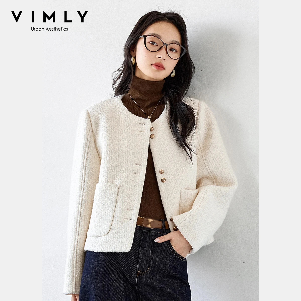 VIMLY Women Winter Apricot Short Coats Winter 2025 Elegant Wool Blend Quilted Jacket Casual Round Neck Tweed Female Coat M9309
VIMLY Women Winter Apricot Short Coats Winter 2025 Elegant Wool Blend Quilted Jacket Casual Round Neck Tweed Female Coat M9309