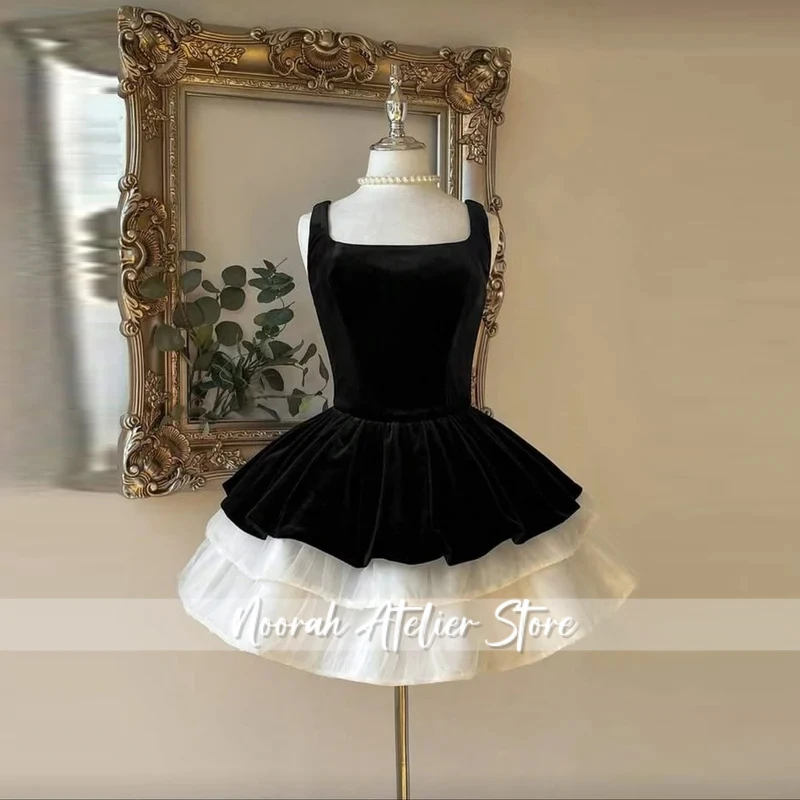Black And White Short Prom Dress Square Neckline Velvet Tiered Above Knee Mini Evening Gowns Cocktail Party Dress
Black And White Short Prom Dress Square Neckline Velvet Tiered Above Knee Mini Evening Gowns Cocktail Party Dress