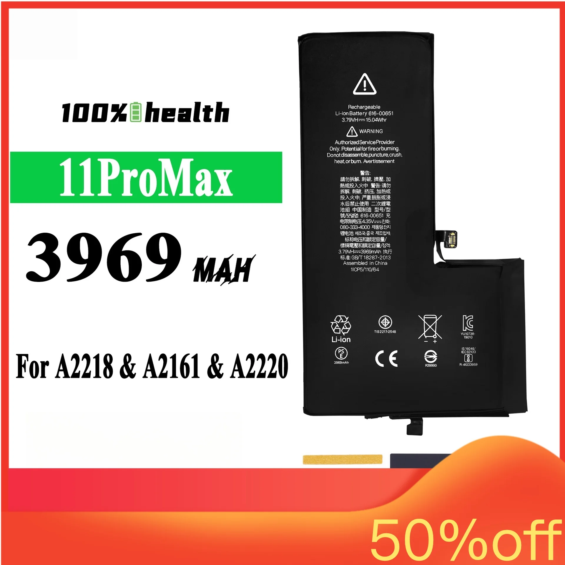 3969mAh for Apple IPhone 11 Pro Max Phone Battery for A2218 A2161 A2220 Health 100% New High Frequency Lithium Battery
3969mAh for Apple IPhone 11 Pro Max Phone Battery for A2218 A2161 A2220 Health 100% New High Frequency Lithium Battery
