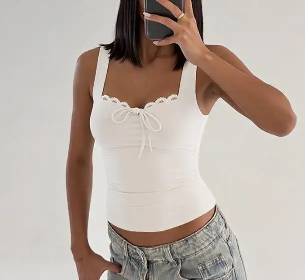Top Women 2026 Spring Summer New Solid Color Sexy Lace Strap Bow Slim Fit Square Collar Sleeveless Daily Casual Basic Tank Top
Top Women 2026 Spring Summer New Solid Color Sexy Lace Strap Bow Slim Fit Square Collar Sleeveless Daily Casual Basic Tank Top