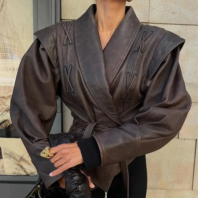 Spring And Autumn Women's Women's Leather Jacket Temperament Elegant Imitation Leather Belt Lapel Long Sleeve Jacket
Spring And Autumn Women's Women's Leather Jacket Temperament Elegant Imitation Leather Belt Lapel Long Sleeve Jacket