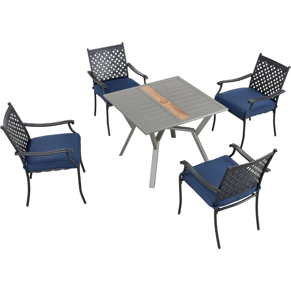 5 Pieces Outdoor Dining Set Patio Metal Chairs with Cushion and Square Table with Umbrella Hole,
5 Pieces Outdoor Dining Set Patio Metal Chairs with Cushion and Square Table with Umbrella Hole,