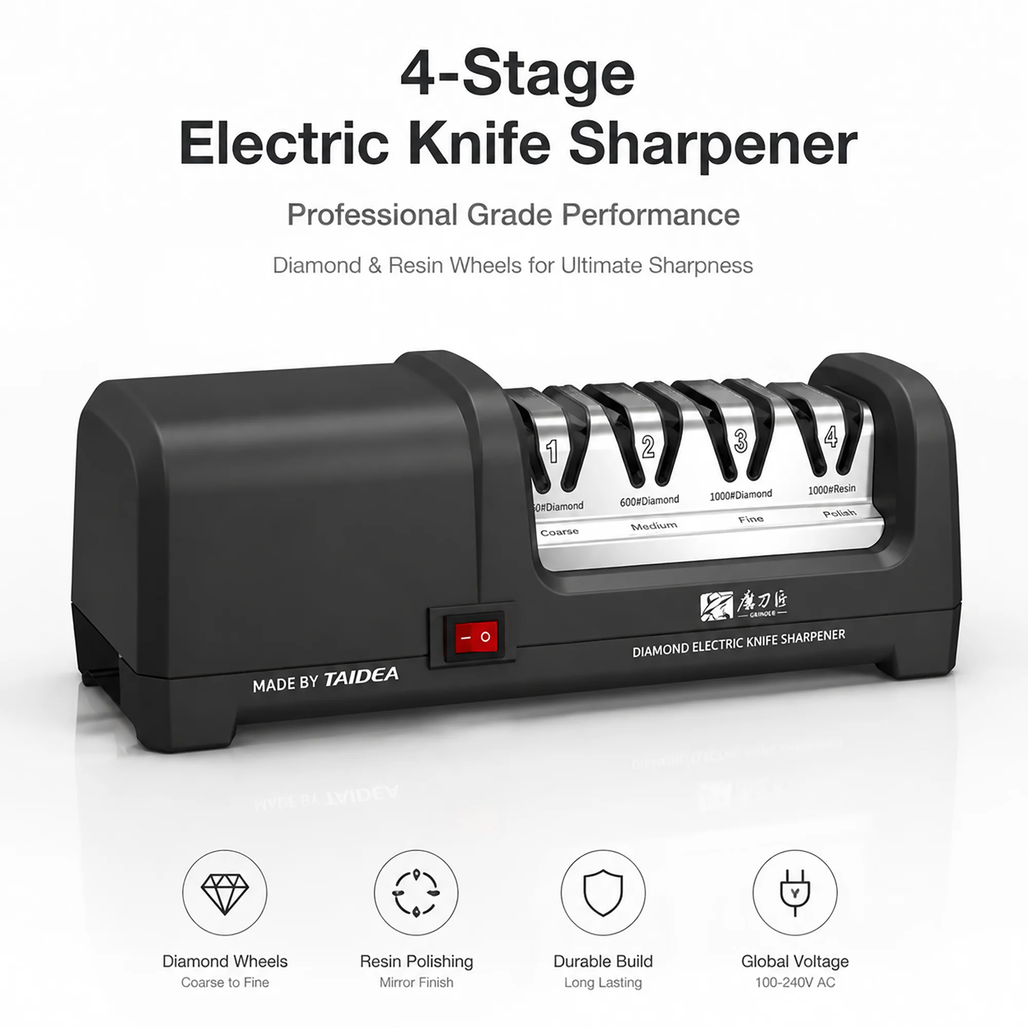 TG2102 Electric Knife Sharpener, 4 Stages for Grinding & Polishing, 20-Degree for Kitchen Knives
TG2102 Electric Knife Sharpener, 4 Stages for Grinding & Polishing, 20-Degree for Kitchen Knives