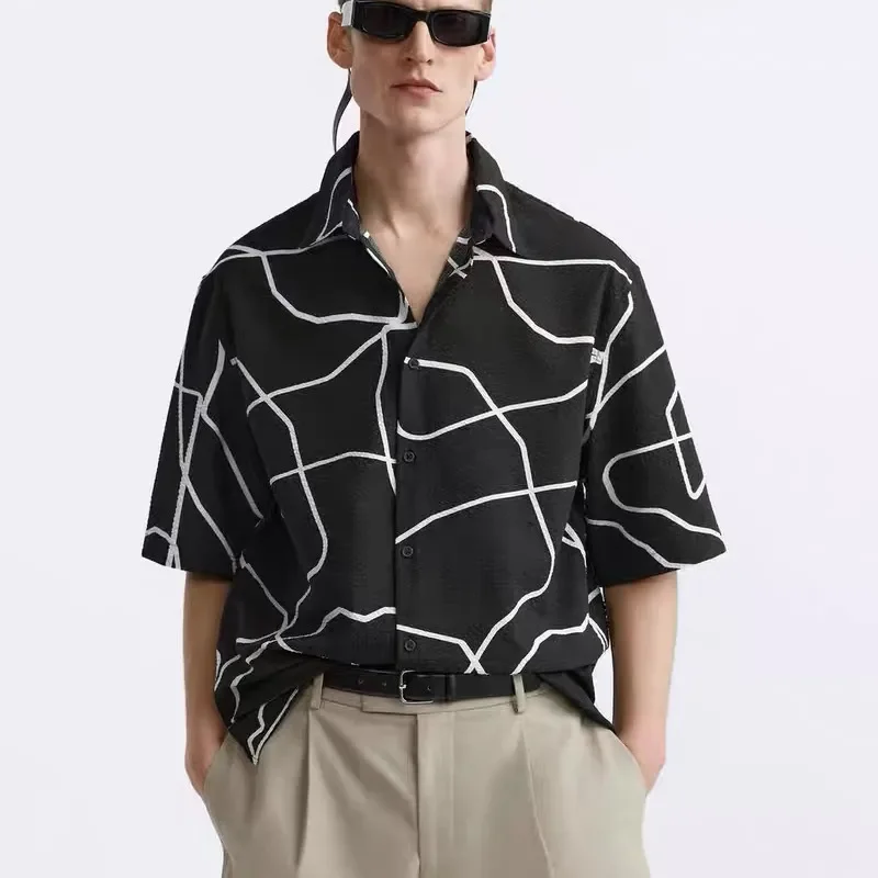 Men's Black Abstract Line Print Shirt Short Sleeve Button Down Casual Oversized Shirt
Men's Black Abstract Line Print Shirt Short Sleeve Button Down Casual Oversized Shirt
