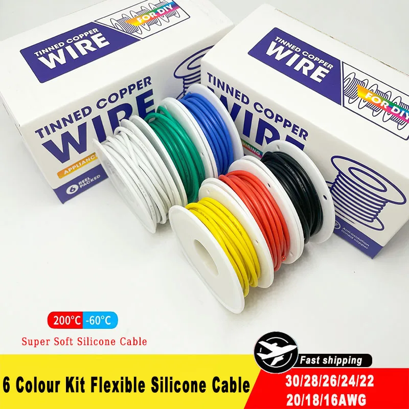 6 Couleurs Silicone High Temperature Cable 30awg 28awg 26awg 24awg 22awg 20awg 18awg 16awg DIY Tinned Copper Wire Power Wiring
6 Couleurs Silicone High Temperature Cable 30awg 28awg 26awg 24awg 22awg 20awg 18awg 16awg DIY Tinned Copper Wire Power Wiring