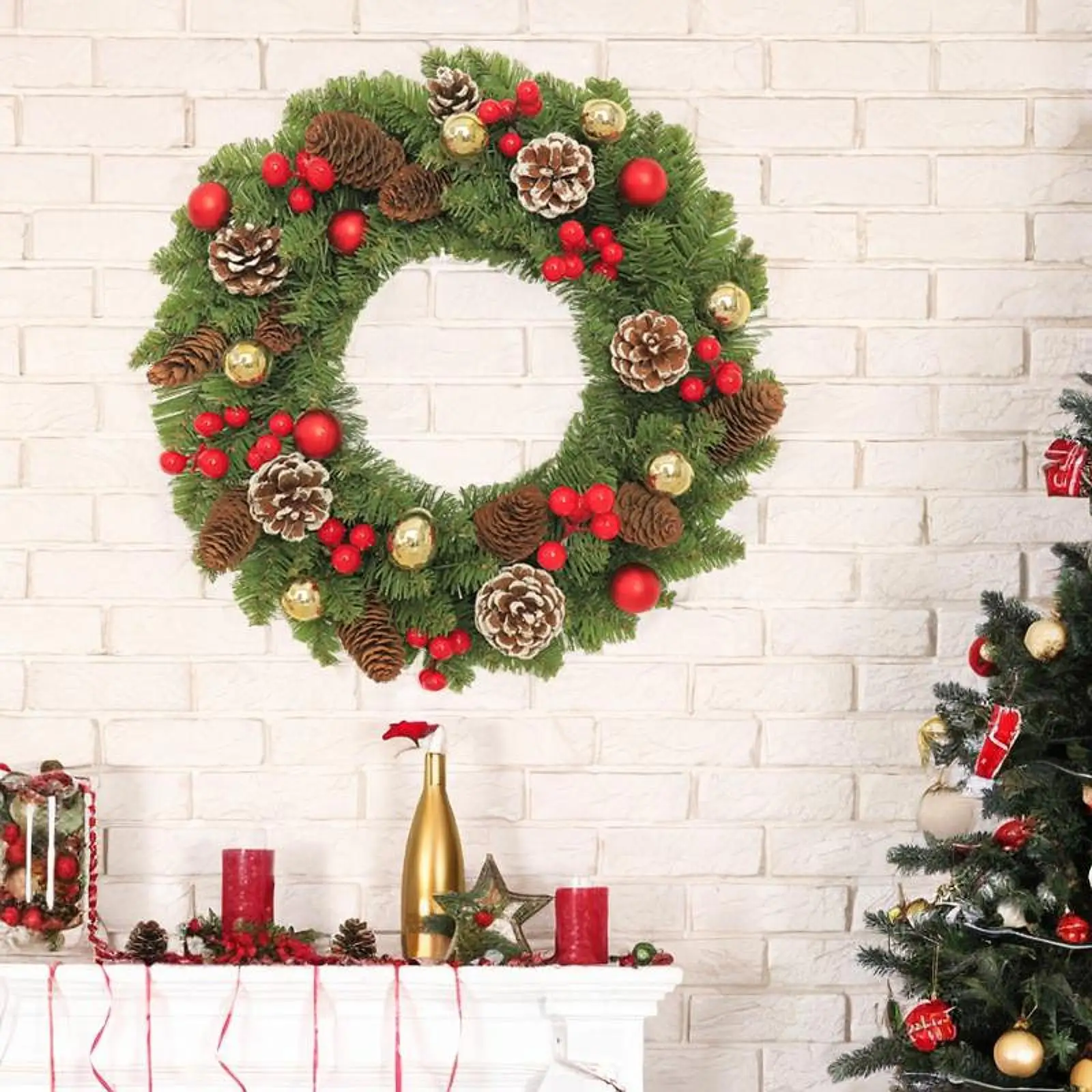 Christmas Wreath Home Decoration with Pinecones 23.6 inch Holiday Wreath for Fireplace Festival New Year Indoor Outdoor Window
Christmas Wreath Home Decoration with Pinecones 23.6 inch Holiday Wreath for Fireplace Festival New Year Indoor Outdoor Window