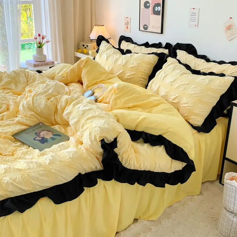 Korean Style Princess Bedding Set - Twin/double Dorm Friendly, Washed Cotton Duvet Cover, Bubble Ruffle Bed Skirt with Black Lac
Korean Style Princess Bedding Set - Twin/double Dorm Friendly, Washed Cotton Duvet Cover, Bubble Ruffle Bed Skirt with Black Lac