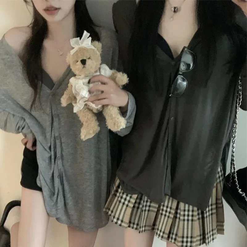 Spring Summer Cardigans for Women Loose Korean Style Sun-proof All-match V-neck Long Sleeve Thin Fashion Ins Ulzzang Streetwear
Spring Summer Cardigans for Women Loose Korean Style Sun-proof All-match V-neck Long Sleeve Thin Fashion Ins Ulzzang Streetwear