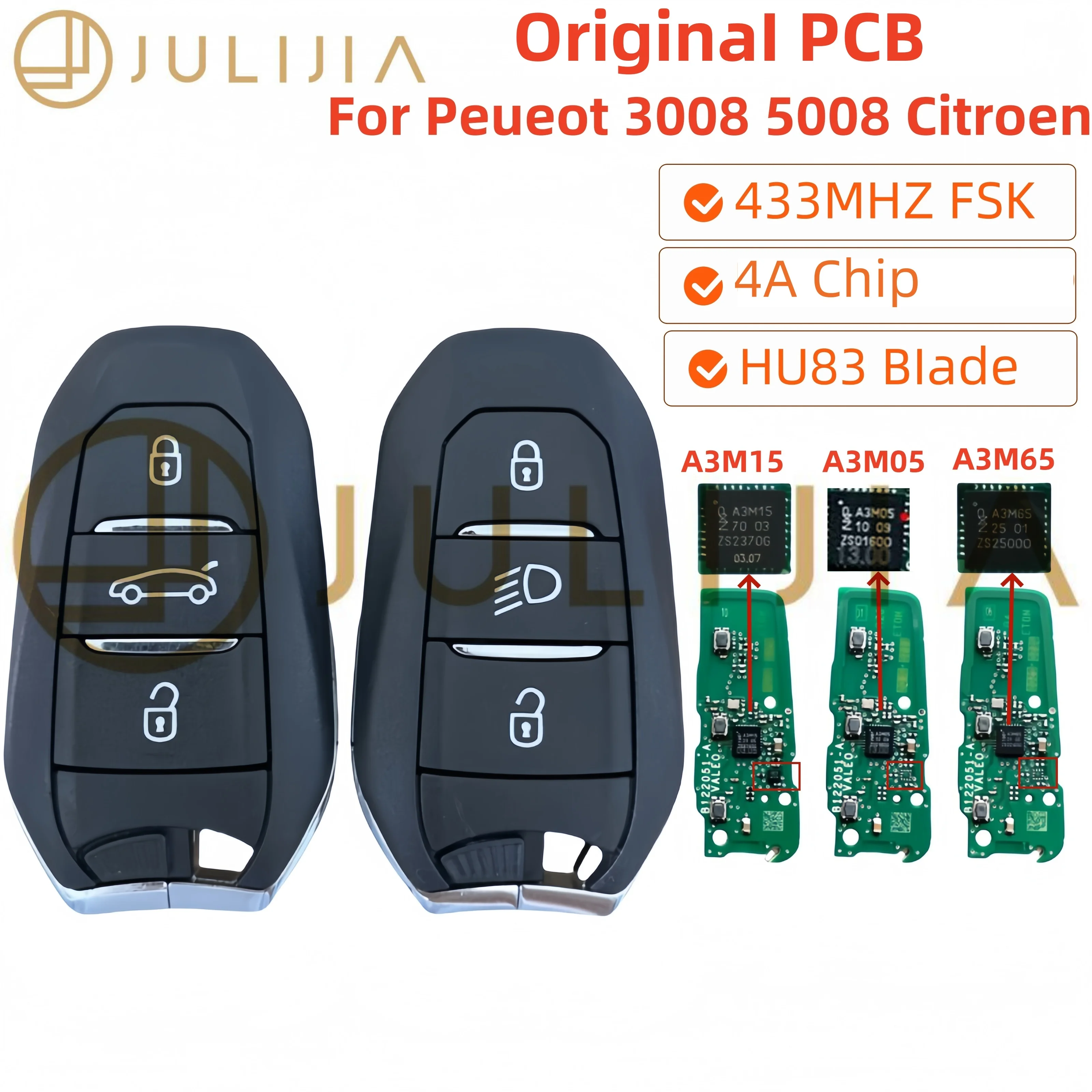 JULIJIIA Original PCB 4A Chip 433MHZ Car Remote Key For Peugeot Citroen 508 5008 JEEP DS Opel A3M65 A3M05 M3M15
JULIJIIA Original PCB 4A Chip 433MHZ Car Remote Key For Peugeot Citroen 508 5008 JEEP DS Opel A3M65 A3M05 M3M15