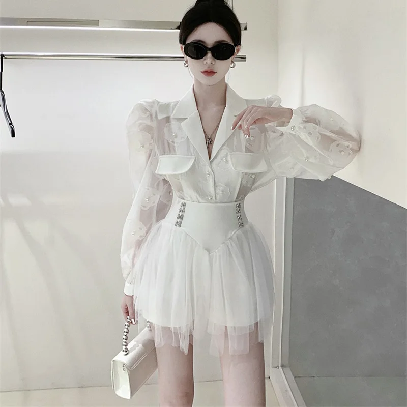 Elegant Luxury Fashion Casual Two Piece Set for Women Mesh Pearl Flowers Coat + High Waist Skirt Suits Korean Summer 2023
Elegant Luxury Fashion Casual Two Piece Set for Women Mesh Pearl Flowers Coat + High Waist Skirt Suits Korean Summer 2023