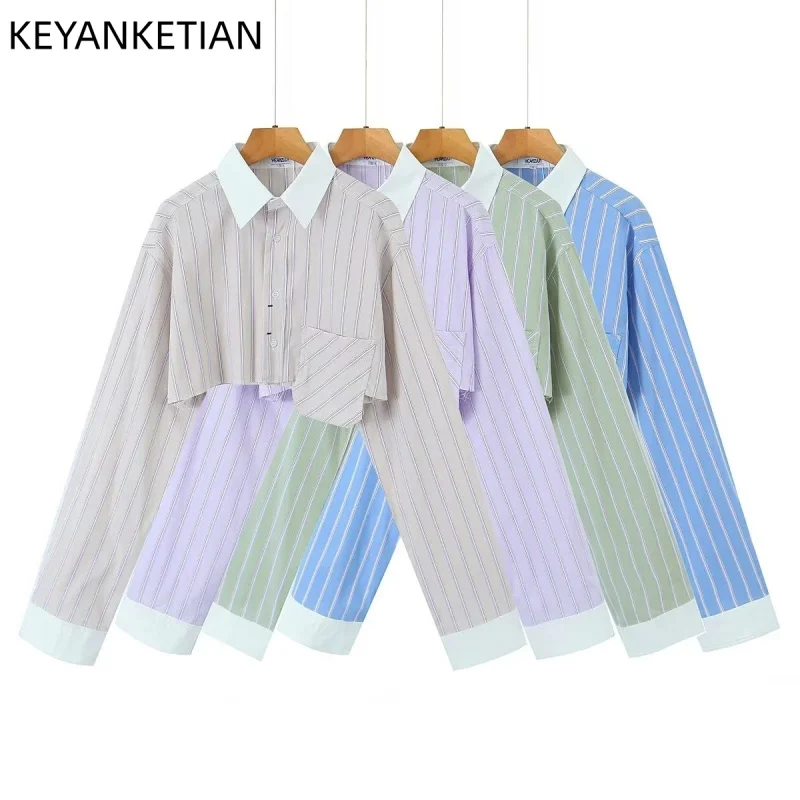 KEYANKETIAN 2025 AutumnNew Women's Striped Crop Top Shirt Street style Patch Pockets Decoration Single Breasted Loose Blouses
KEYANKETIAN 2025 AutumnNew Women's Striped Crop Top Shirt Street style Patch Pockets Decoration Single Breasted Loose Blouses