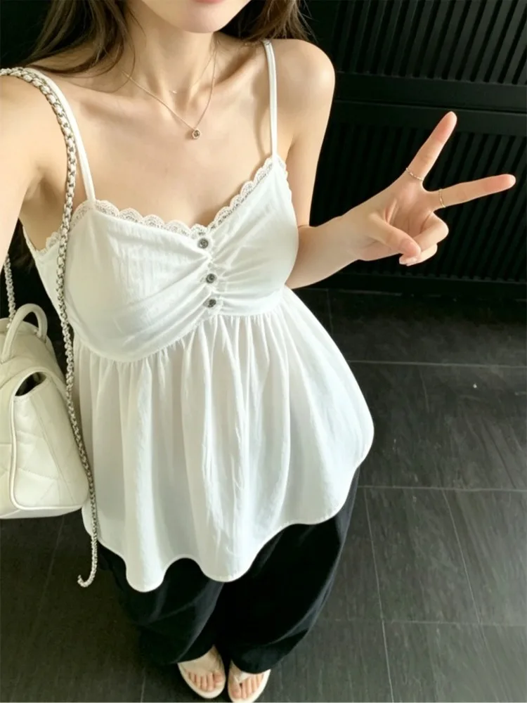Sweet Spicy Girl White Strap Vest Women's Summer Outdoor Wear Back Exposure Design Button Short Top Chic Commute Style Loose Fit
Sweet Spicy Girl White Strap Vest Women's Summer Outdoor Wear Back Exposure Design Button Short Top Chic Commute Style Loose Fit