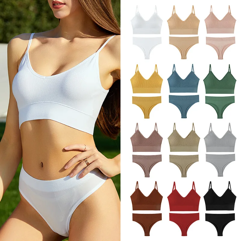 Ladies' Lingerie Set Wire Free Thin Padded Cup U Back Bra With Sexy T-back Thong Solid Color Sports Underwear
Ladies' Lingerie Set Wire Free Thin Padded Cup U Back Bra With Sexy T-back Thong Solid Color Sports Underwear