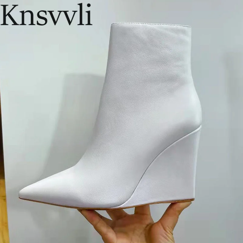 Sexy Wedge Heels Ankle Boots Women Pointed Toe Runway Shoes Woman Black White Genuine Leather High Heels Short Boots Woman
Sexy Wedge Heels Ankle Boots Women Pointed Toe Runway Shoes Woman Black White Genuine Leather High Heels Short Boots Woman