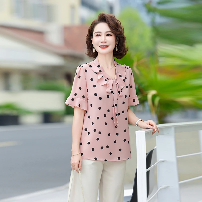 NEW Middle Aged Elderly Mother Polka dot shirt top Casual Print Short Sleeve Top + Pants 2 Piece Set Femme Outfit Women Summer
NEW Middle Aged Elderly Mother Polka dot shirt top Casual Print Short Sleeve Top + Pants 2 Piece Set Femme Outfit Women Summer