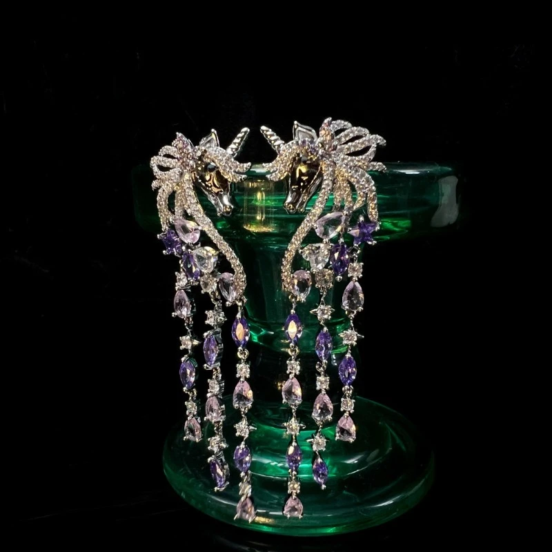 Luxury Unicorn Earrings for Women Purple Crystal Tassel Drop Earrings Elegant Rhinestone Horse Earring Party Wedding Jewelry
Luxury Unicorn Earrings for Women Purple Crystal Tassel Drop Earrings Elegant Rhinestone Horse Earring Party Wedding Jewelry