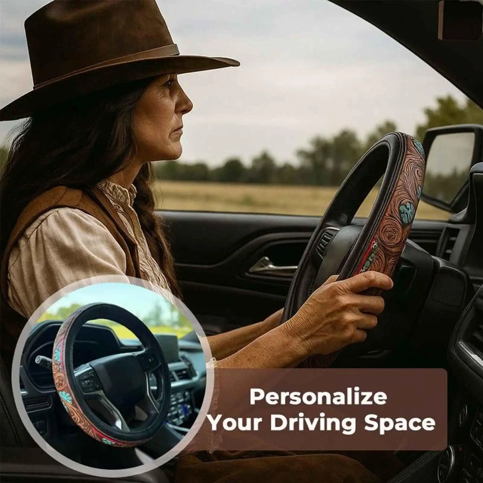 Steering Wheel Cover Women Interior Accessory Cowboy Decor Non-Slip Wear-Resistant Steering Wheel Cover For Car Travel Winter 
Steering Wheel Cover Women Interior Accessory Cowboy Decor Non-Slip Wear-Resistant Steering Wheel Cover For Car Travel Winter