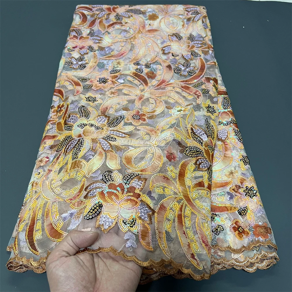 2025 новейшая африканская нигерийская гипюровая вышивка с блестками, тюль, кружевная ткань, высокое качество для шитья платьев, 5 ярдов ZJ059 
2025 новейшая африканская нигерийская гипюровая вышивка с блестками, тюль, кружевная ткань, высокое качество для шитья платьев, 5 ярдов ZJ059