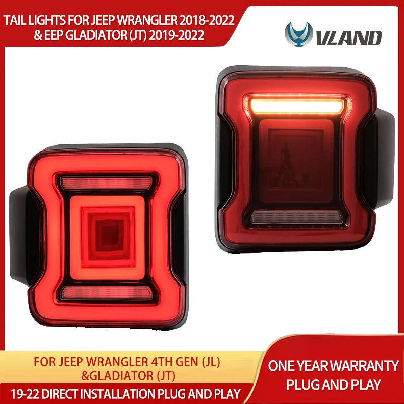 Vland 18-22 Wrangler 4th Gen (JL) & 19-22 Jeep Gladiator (JT) LED Tail Lights With Sequential Turn Signal
Vland 18-22 Wrangler 4th Gen (JL) & 19-22 Jeep Gladiator (JT) LED Tail Lights With Sequential Turn Signal