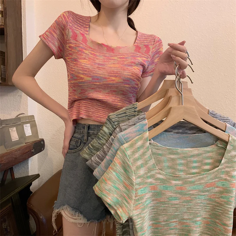 Summer Korean Style Simple Fashion Square Neck Short-sleeved Knitted Sweater Women's Top Women's Ins
Summer Korean Style Simple Fashion Square Neck Short-sleeved Knitted Sweater Women's Top Women's Ins