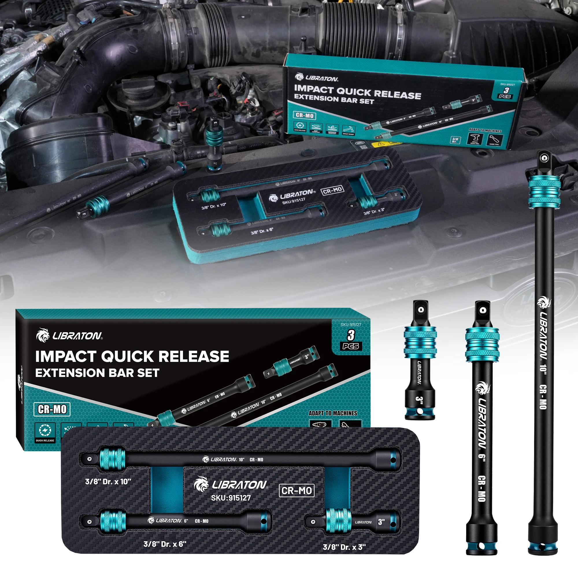 LIBRATON 3PCS Locking Impact Extension Bar Set 3/8" Drive Quick Release Impact Extension Bar Set Hand Tool For Automotive Repair
LIBRATON 3PCS Locking Impact Extension Bar Set 3/8" Drive Quick Release Impact Extension Bar Set Hand Tool For Automotive Repair