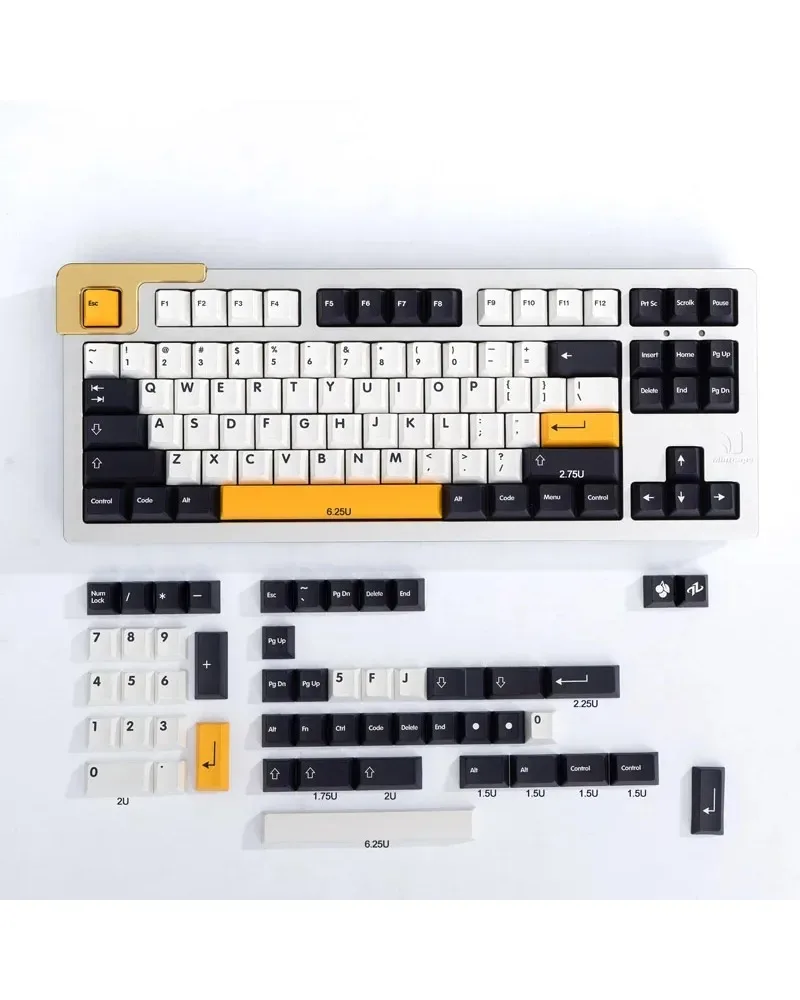 black white and yellow color block pbt dye sub keycaps full set oem profile for mechanical keyboards
black white and yellow color block pbt dye sub keycaps full set oem profile for mechanical keyboards
