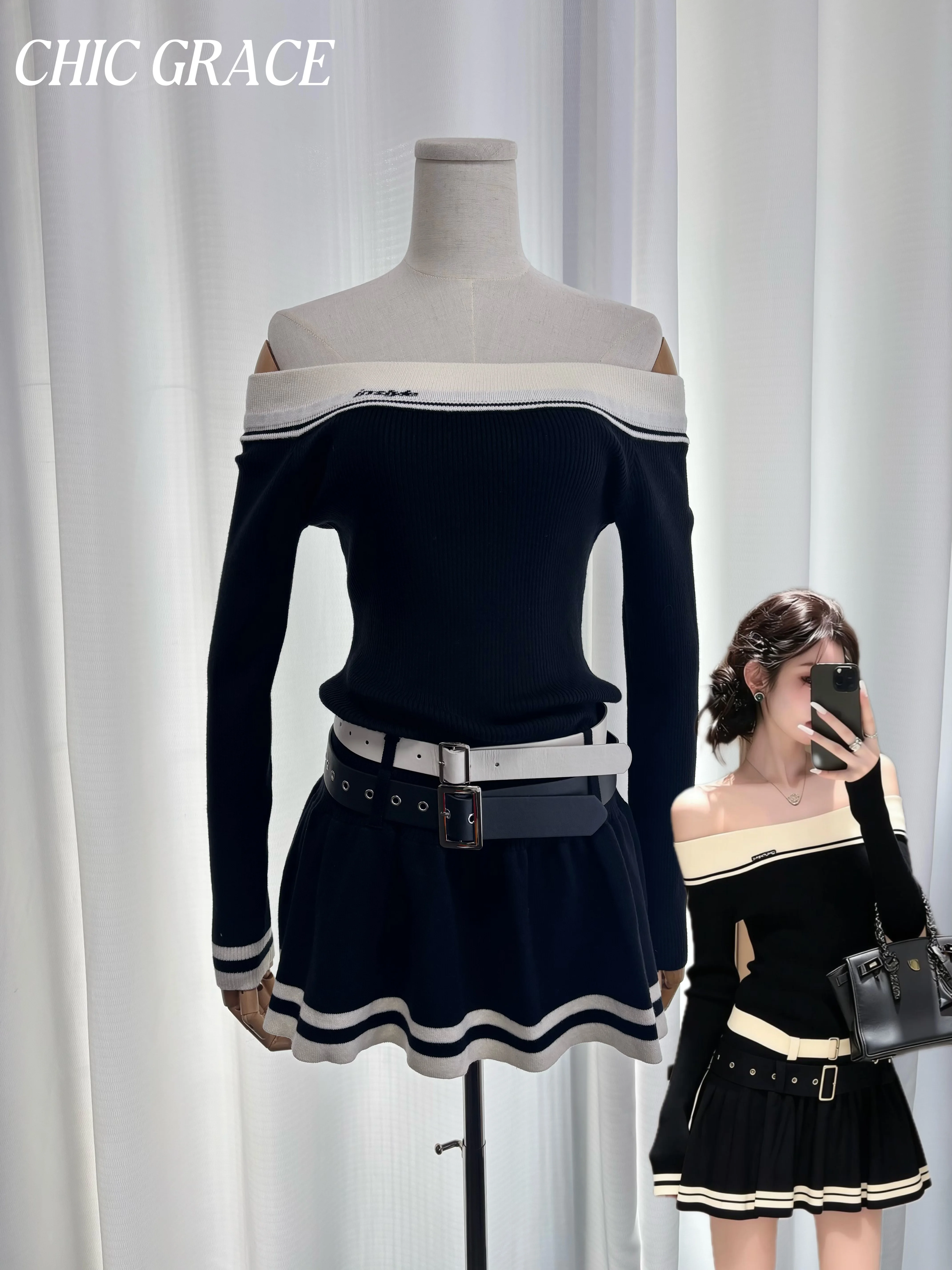 Вязаное платье с открытыми плечами в стиле Pure Desire, с цветными блоками, с поясом, женское, осенне-зимнее, приталенное, с длинным рукавом, с завышенной талией
Вязаное платье с открытыми плечами в стиле Pure Desire, с цветными блоками, с поясом, женское, осенне-зимнее, приталенное, с длинным рукавом, с завышенной талией