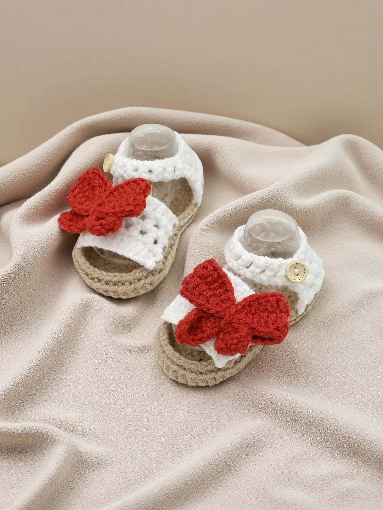 1 Pair Handmade Baby Crochet Sandals, White Cotton Mary Jane Style with Red Butterfly Accent, Infant Booties
1 Pair Handmade Baby Crochet Sandals, White Cotton Mary Jane Style with Red Butterfly Accent, Infant Booties