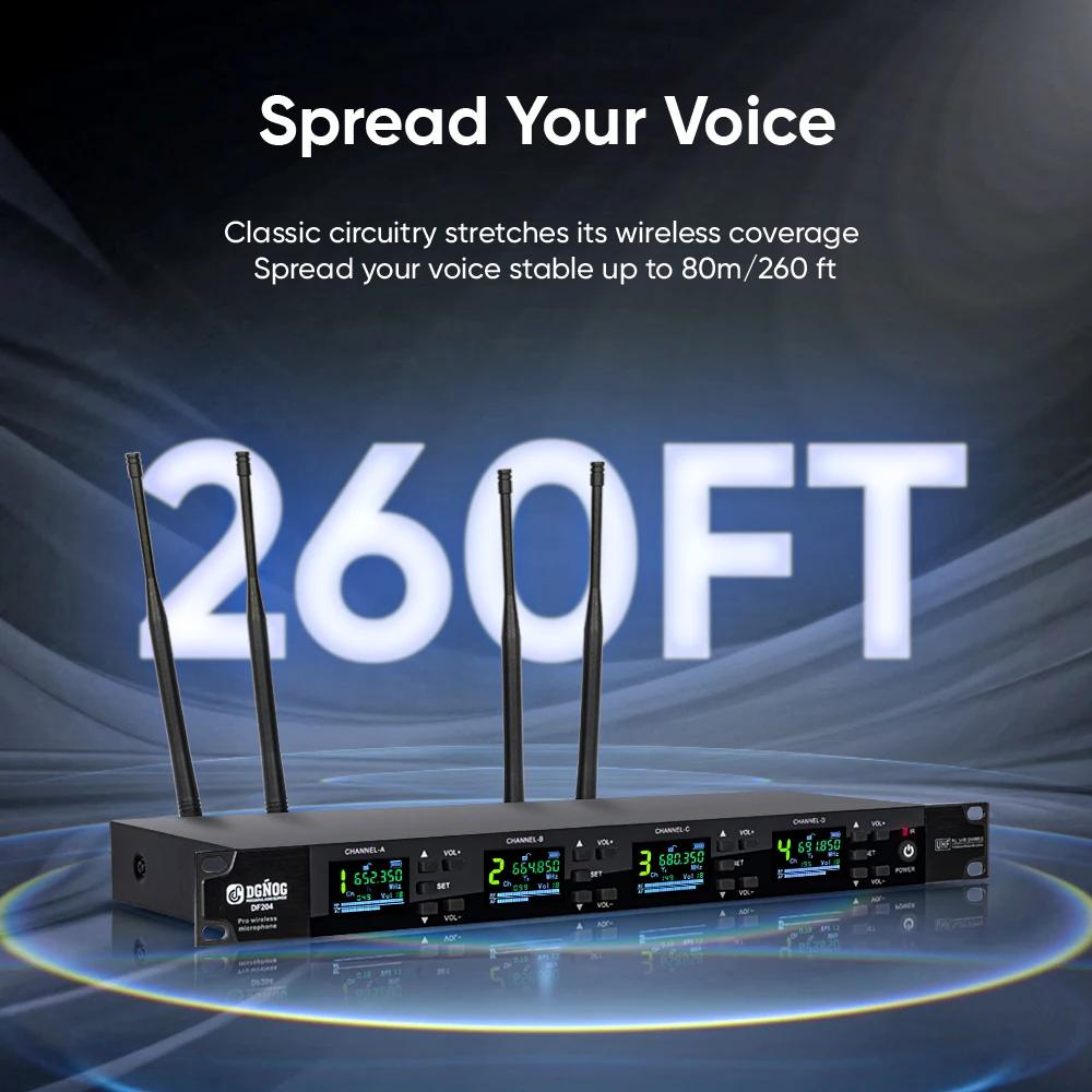 DGNOG DF204 UHF 4-Channel Wireless Microphone System, Dynamic Handheld Microphone Suitable for Karaoke Studios KTV and Parties
DGNOG DF204 UHF 4-Channel Wireless Microphone System, Dynamic Handheld Microphone Suitable for Karaoke Studios KTV and Parties