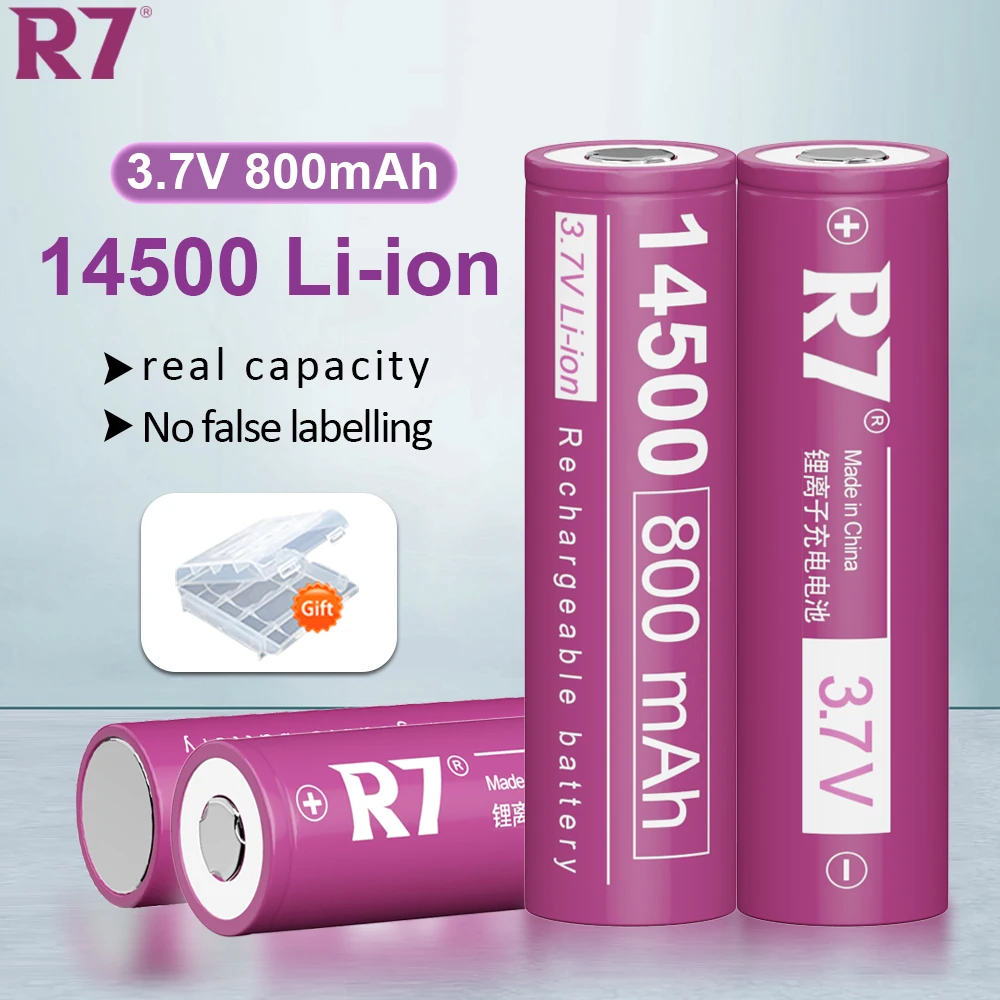 R7 Brand 800mAh 14500 3.7V Rechargeable Li-ion Batteries 14500 AA Battery Lithium Cell for Led Flashlight Headlamps Torch Shaver
R7 Brand 800mAh 14500 3.7V Rechargeable Li-ion Batteries 14500 AA Battery Lithium Cell for Led Flashlight Headlamps Torch Shaver