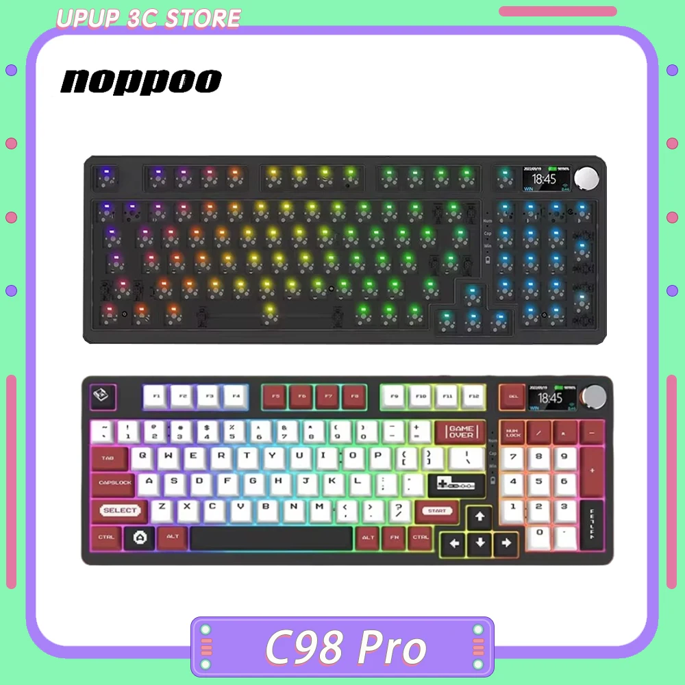 Механическая клавиатура NOPPOO C98 Pro, многофункциональная игровая клавиатура с тремя режимами, пользовательский экран, RGB, функция горячей замены, подарочные наборы для ПК
Механическая клавиатура NOPPOO C98 Pro, многофункциональная игровая клавиатура с тремя режимами, пользовательский экран, RGB, функция горячей замены, подарочные наборы для ПК
