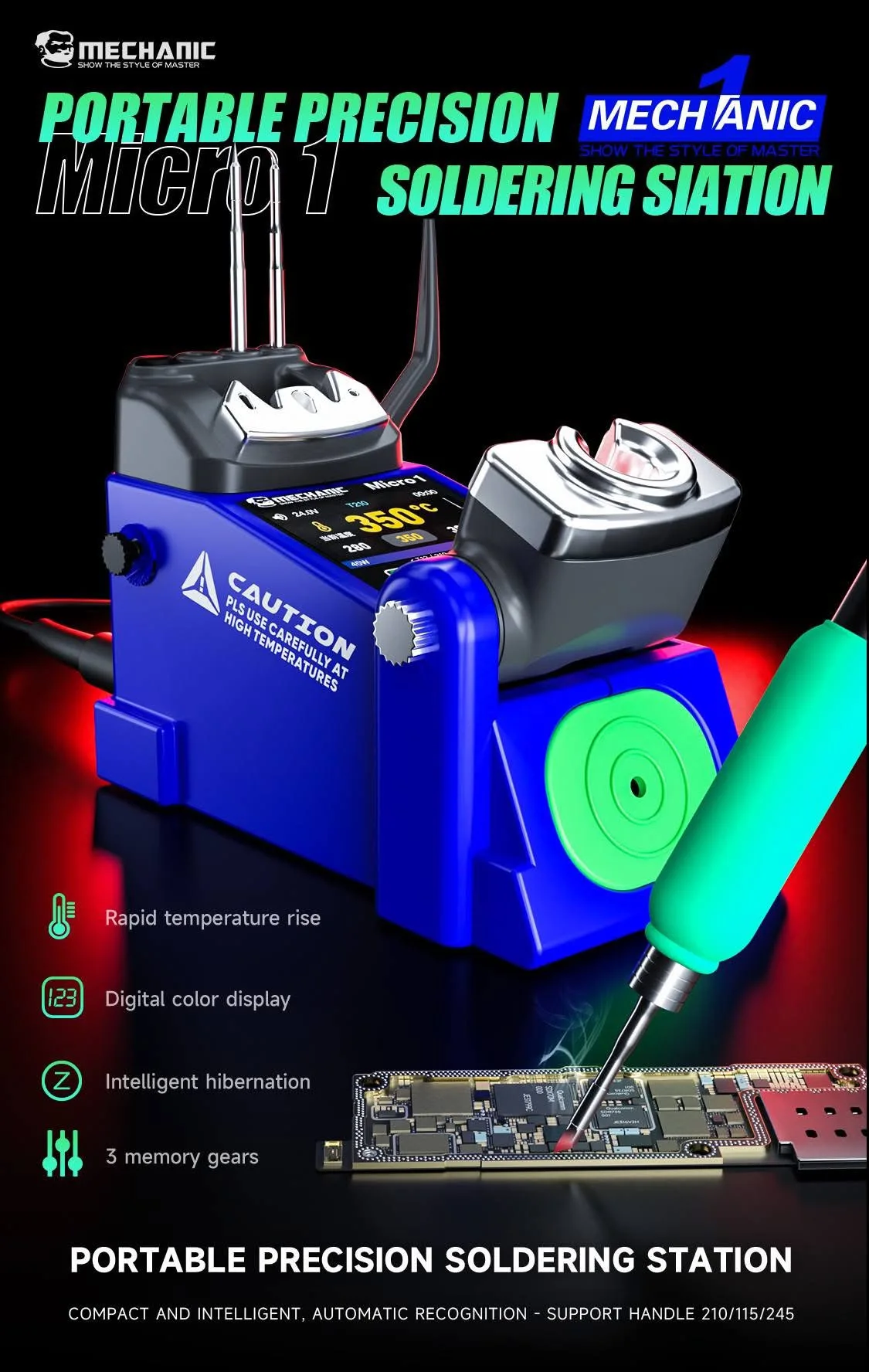 MECHANIC Micro 1 portable small soldering station can be equipped with multiple models of 210 245 115 soldering iron tips
MECHANIC Micro 1 portable small soldering station can be equipped with multiple models of 210 245 115 soldering iron tips